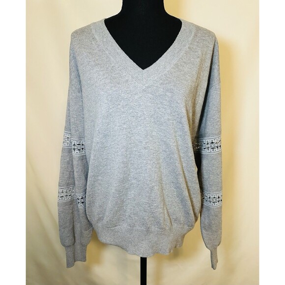 *RARE* See By Chloe Lacy Knit V-Neck Dapple Gray Sweater Women's LARGE‎ - Picture 2 of 14